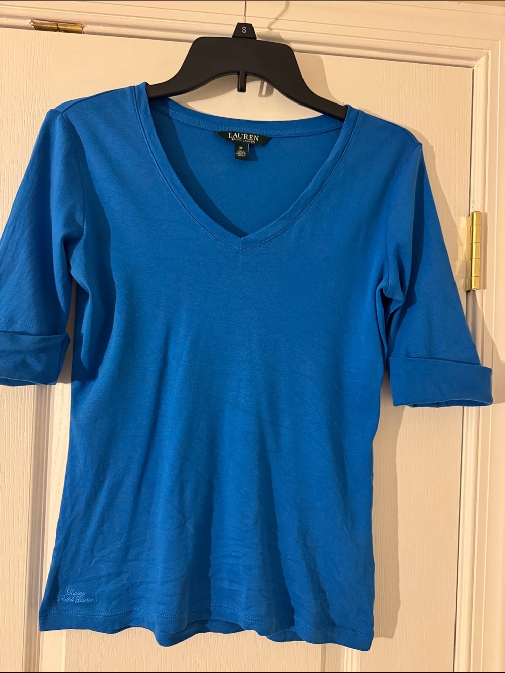 Lauren Ralph Lauren Blue V-Neck 3/4 Sleeve Top